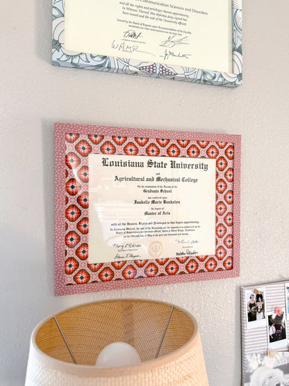 Colorful Mauve Diploma Frame - Fabric Wrapped Frame and Mat