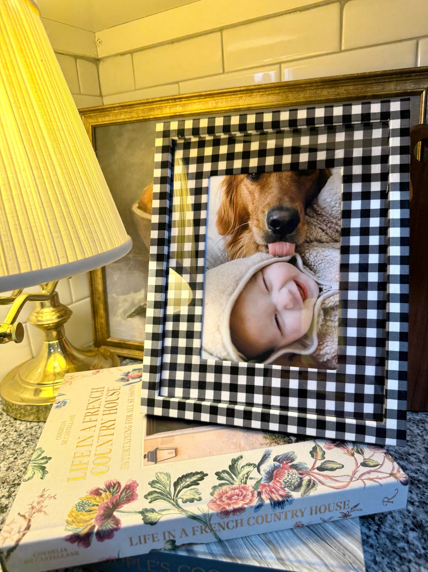 Black & White Gingham - Fabric Wrapped Frame and Mat